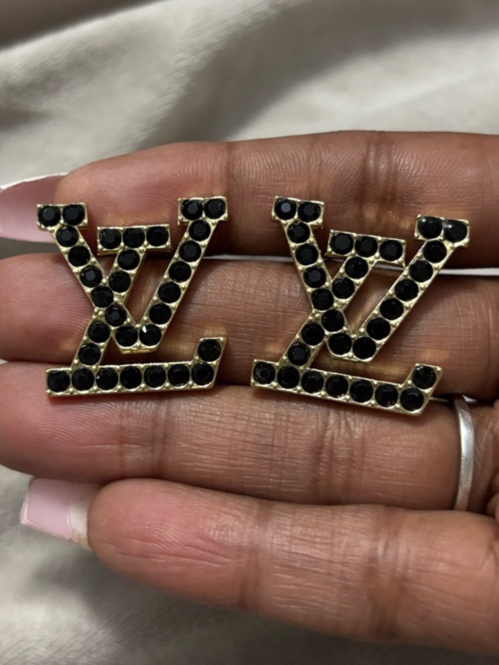 Onyx LV Logo Stud Earrings